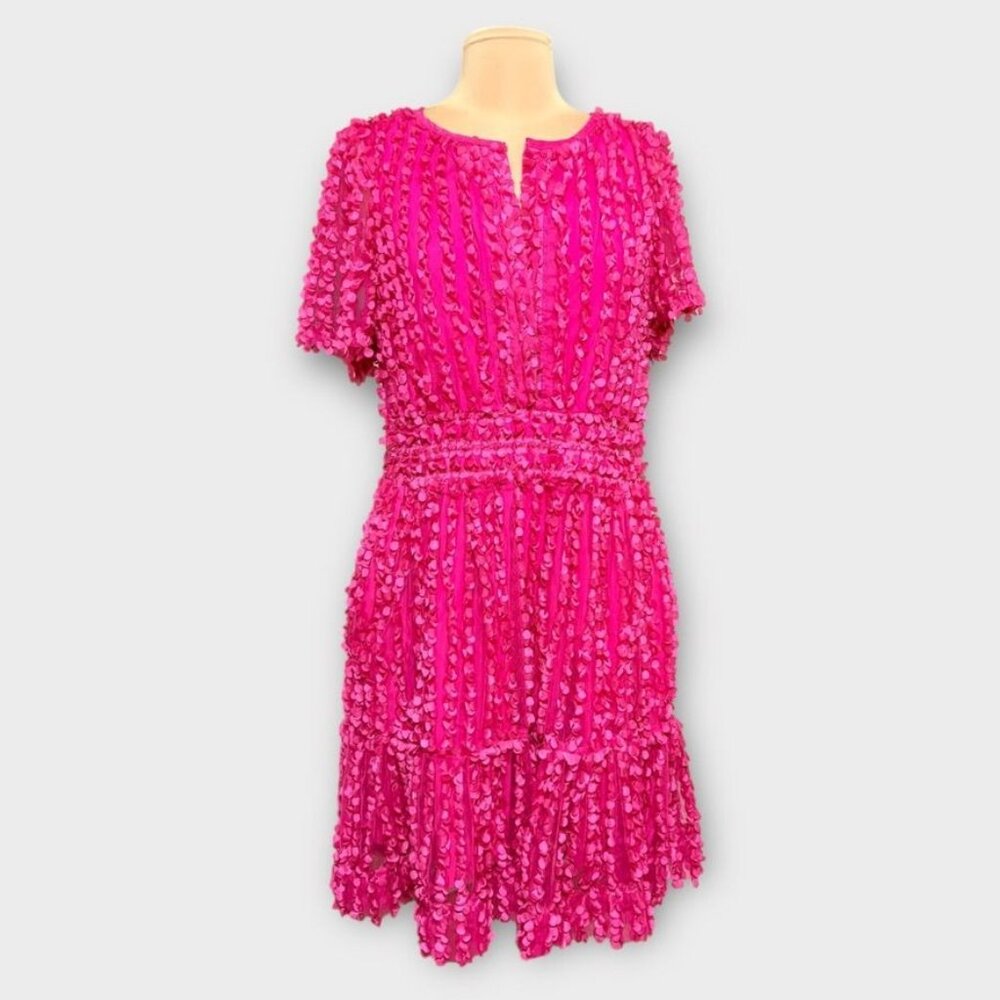 Women's Fuchsia Mini Dress - Elegant Textured Party Dress - Picture 4 of 10
